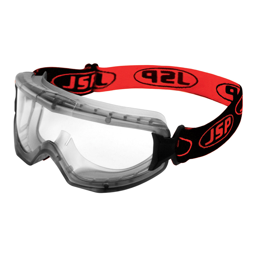 EVO® Single Lens Safety Goggles - Clear Anti-scratch/Anti-mist Lens - Black / Red Strap