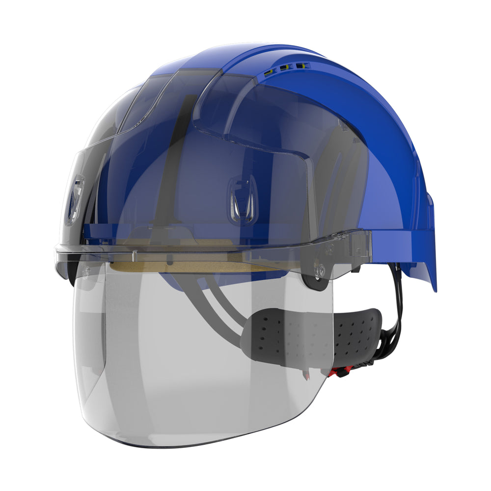 EVO® VISTAshield® Safety Helmet with Integrated Faceshield - Vented - Blue / Smoke