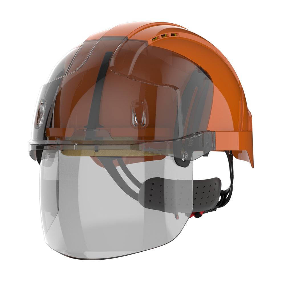 EVO® VISTAshield® Safety Helmet with Integrated Faceshield - Vented - Orange / Smoke