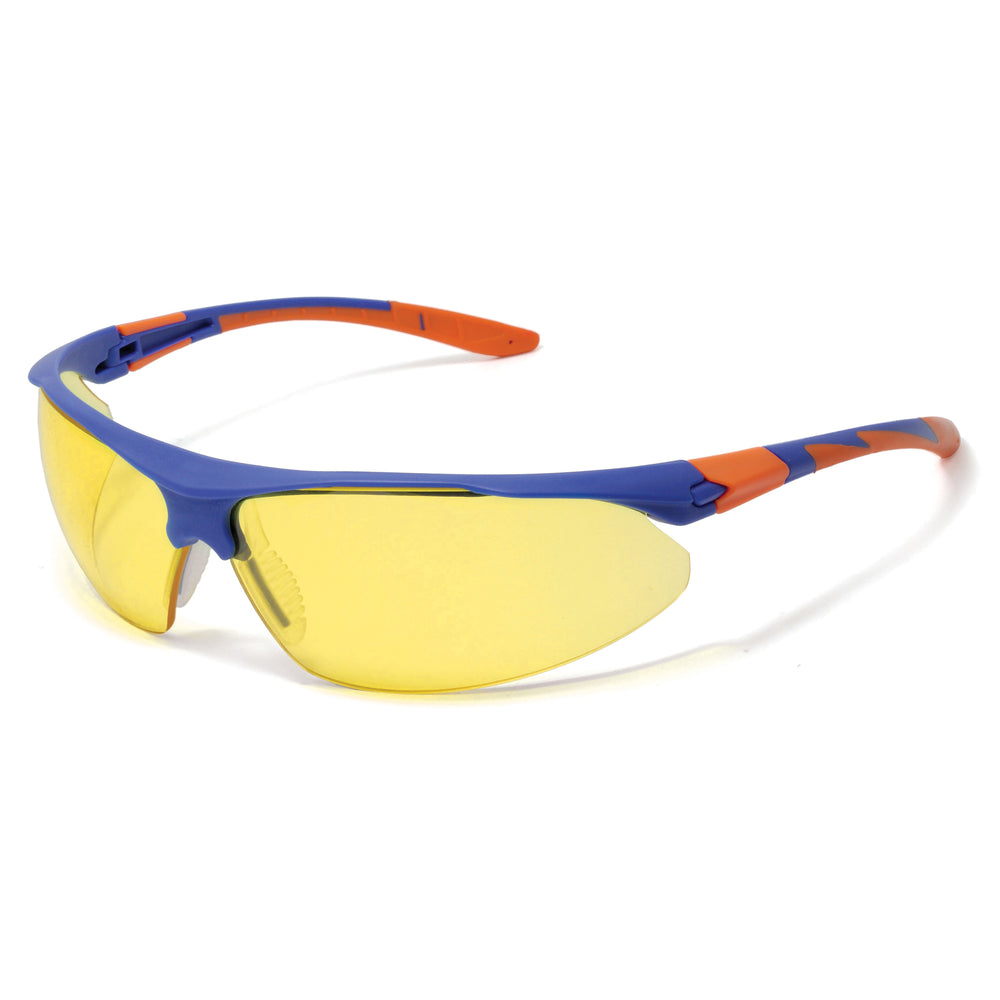 Stealth™ 9000 Safety Specs - Amber K&N Anti-scratch/Anti-mist Lenses - Blue / Orange Frame