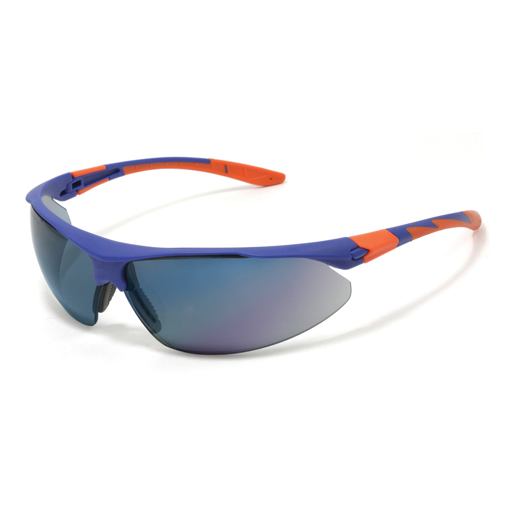 Stealth™ 9000 Safety Specs - Blue Mirror Anti-scratch Lenses - Blue / Orange Frames
