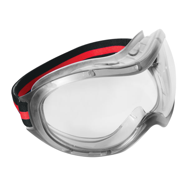 Caspian™ Safety Goggles - Clear Anti-scratch/Anti-mist Lens - Black / Red Strap