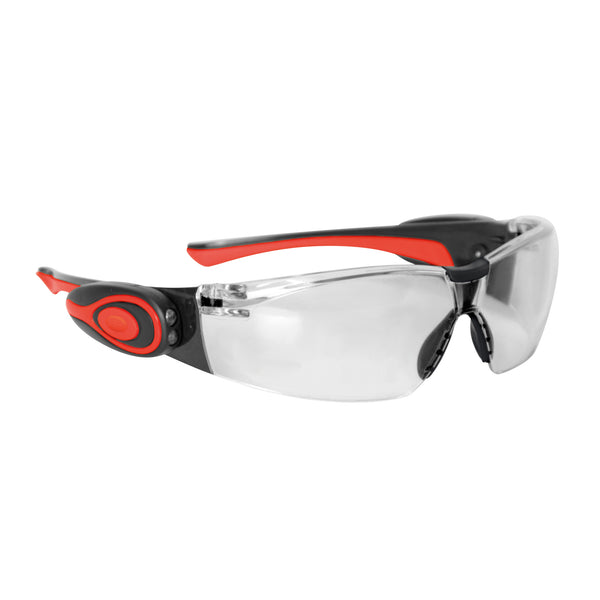 Stealth™ 8000 Safety Specs - Clear K&N Anti-scratch/Anti-mist Lenses - LED Temples