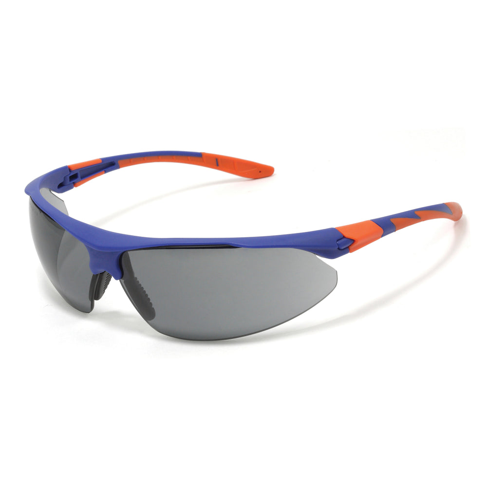 Stealth™ 9000 Safety Specs - Smoke K&N Anti-scratch/Anti-mist Lenses - Blue / Orange Frame