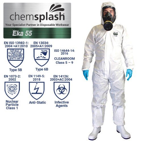 Chemsplash Eka 55 Coverall Type 5B/6B - White (Case of 25 units) | Northyard Safety