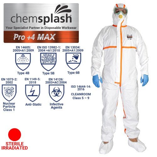 Chemsplash Pro +4 Coverall-Type 4B/5B/6B(Sterile-Irradiated) (Case of 50 units) | Northyard Safety